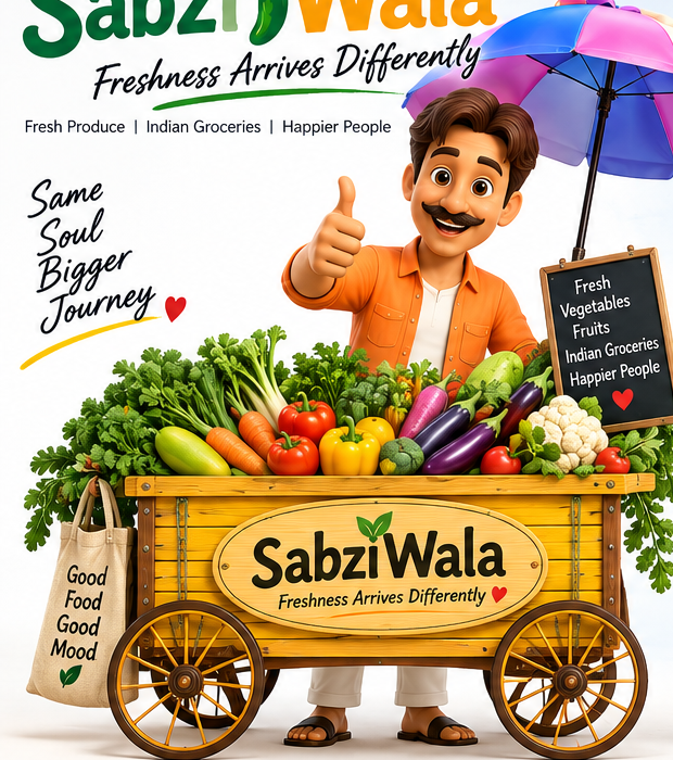 SabziWala smiling with his fresh vegetable cart